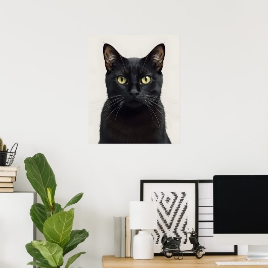 Stylish Black Cat Illustration Poster ポスター (ホームオフィス)