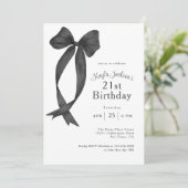 Stylish Black Coquette Bow 21st Birthday Party 招待状 (スタンド正面)