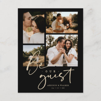 Stylish Black & Faux Gold Collage Wedding 4-Photo. エンクロージャーカード