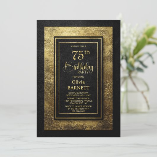 Stylish Black Gold 75th Birthday Party 招待状 (スタンド正面)