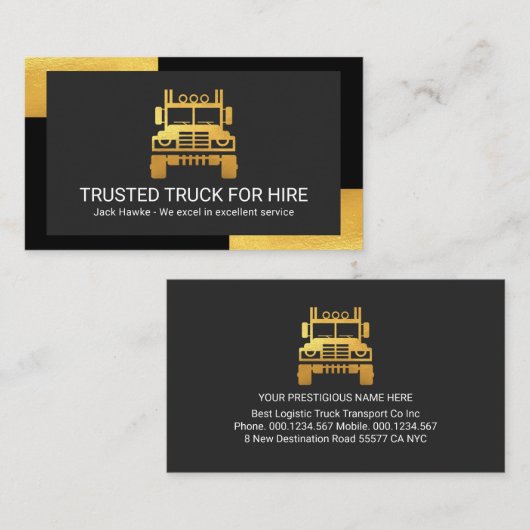 Stylish Black Gold Corners Trucker 名刺 (正面/裏面)