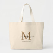 Stylish Black Gold Monogram Initial Script Name ラージトートバッグ (正面)