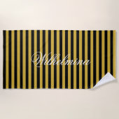 Stylish Black M Gold Striped Towel Add Your Name ビーチタオル (正面)