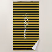 Stylish Black M Gold Striped Towel Add Your Name ビーチタオル (正面)