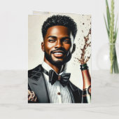 Stylish Black Man Champagne Luxury Birthday Card 箔シーズンカード (裏面)