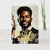 Stylish Black Man Champagne Luxury Birthday Card 箔シーズンカード (正面)