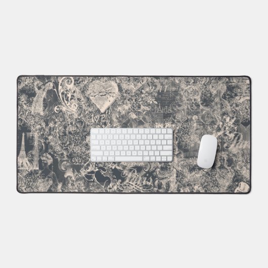 Stylish Black Paris Toile Design デスクマット (キーボード&マウス)