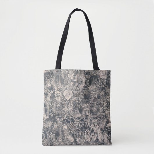 Stylish Black Paris Toile Design トートバッグ (正面)