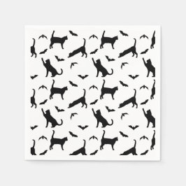 Stylish Black Pattern Of Cats And Bats Halloween スタンダードカクテルナプキン