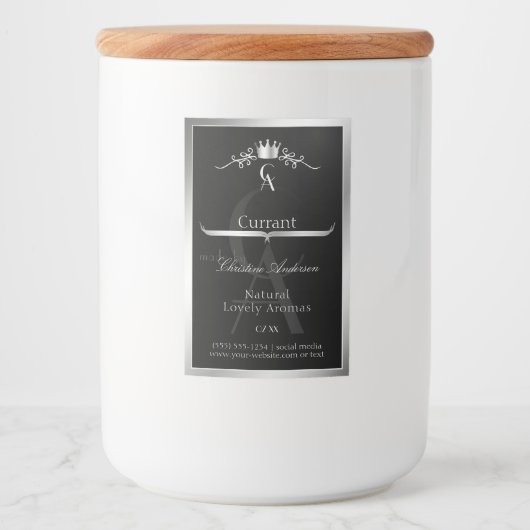 Stylish Black Product Label Silver Frame Monogram フードラベル (正面)