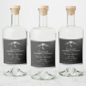 Stylish Black Product Label Silver Frame Monogram リキュールボトルラベル (ボトル)