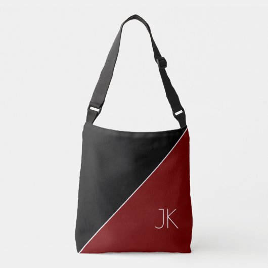Stylish Black Red Personalized Initial Name  クロスボディバッグ (正面)