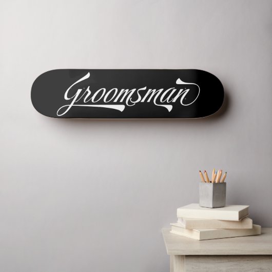 Stylish Black Retro Typography Groomsman Skateboar スケートボード (ウォールアート (横))
