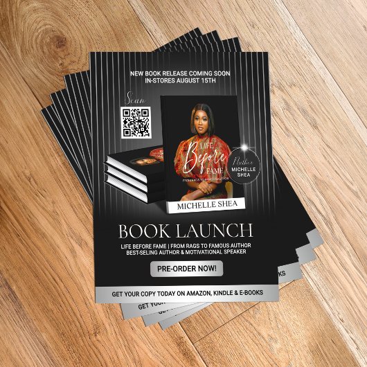 Stylish Black & Silver Author Book Launch Release チラシ