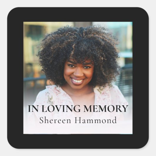 Stylish Black Square Photo Funeral スクエアシール (正面)