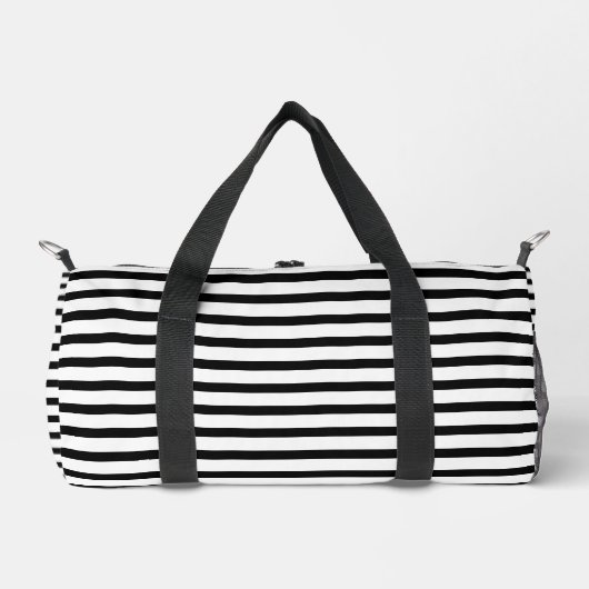 Stylish Black Stripes on White ダッフルバッグ (正面)