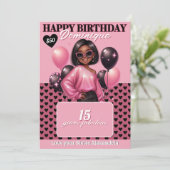 Stylish Black Teen Girl Birthday Gift Card Holder 招待状 (スタンド正面)