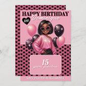 Stylish Black Teen Girl Birthday Gift Card Holder 招待状 (正面/裏面)