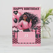 Stylish Black Teen Girl Birthday Gift Card Holder 招待状 (スタンド正面)