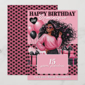 Stylish Black Teen Girl Birthday Gift Card Holder 招待状 (正面/裏面)