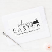 Stylish Black Typography And Bunny Happy Easter 長方形シール (封筒)