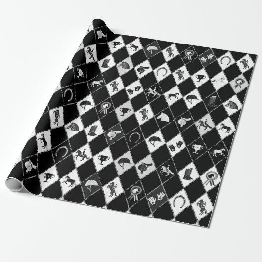 Stylish Black White Equestrian Diamond Pattern ラッピングペーパー (アンロールド)