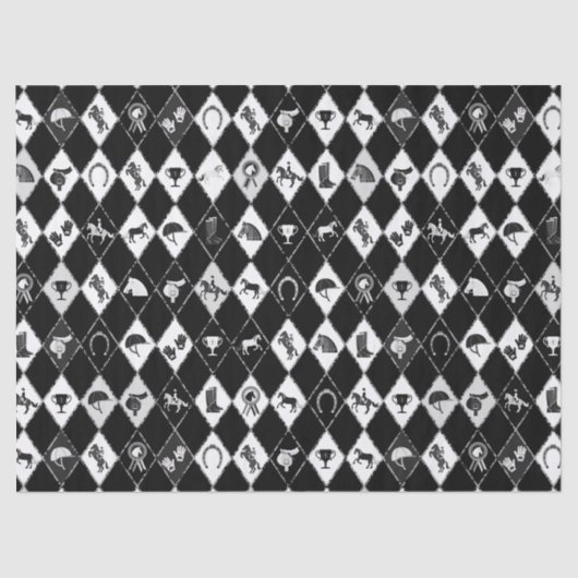 Stylish Black White Equestrian Diamond Pattern 薄葉紙 (正面)