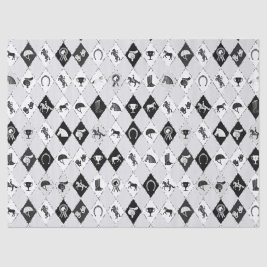 Stylish Black White Equestrian Diamond Pattern 薄葉紙 (正面)
