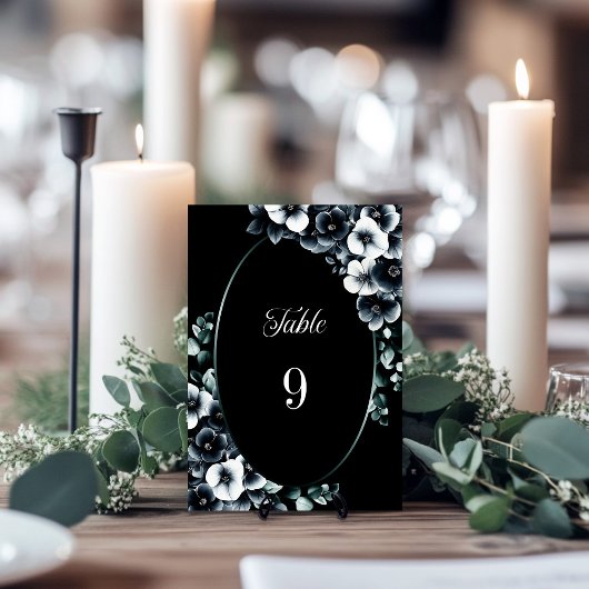 Stylish Black White Floral Wedding Table Number テーブルナンバー