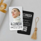 Stylish Black White Graduate Networking Photo QR  名刺