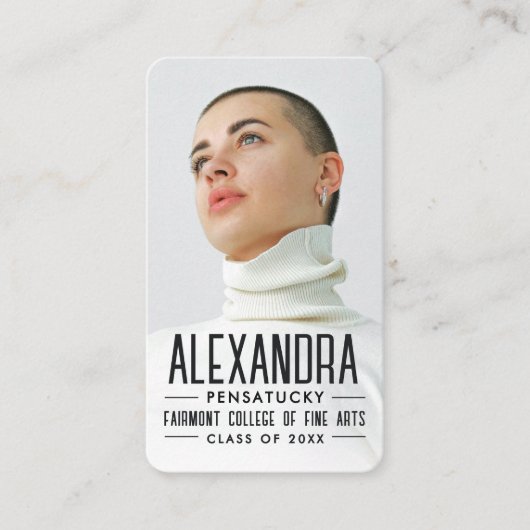 Stylish Black White Graduate Networking Photo QR  名刺 (正面)