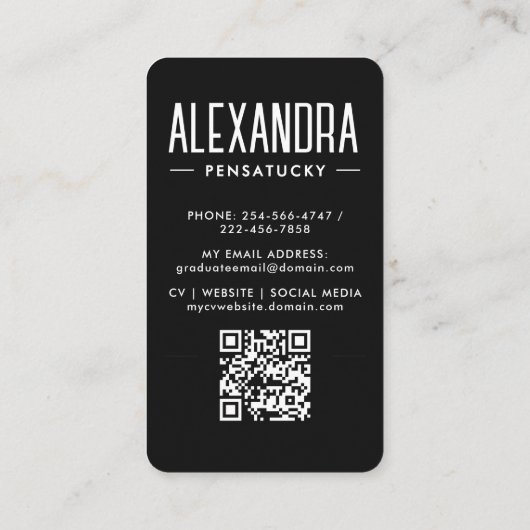 Stylish Black White Graduate Networking Photo QR  名刺 (裏面)