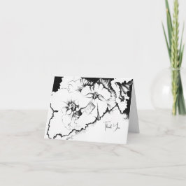 Stylish Black & White Original Stipple Art Floral サンキューカード