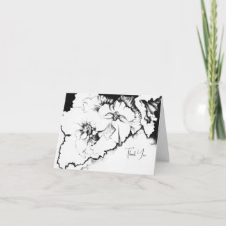 Stylish Black & White Original Stipple Art Floral サンキューカード