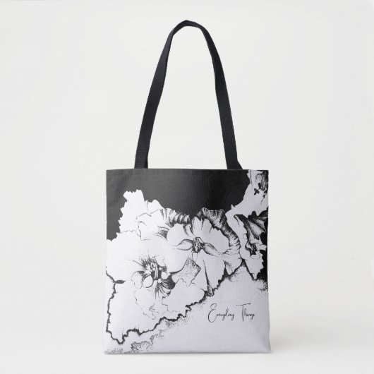 Stylish Black & White Original Stipple Art Floral トートバッグ (正面)