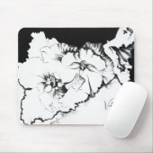 Stylish Black & White Original Stipple Art Floral マウスパッド (マウス)