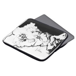 Stylish Black & White Original Stipple Art Floral ラップトップスリーブ