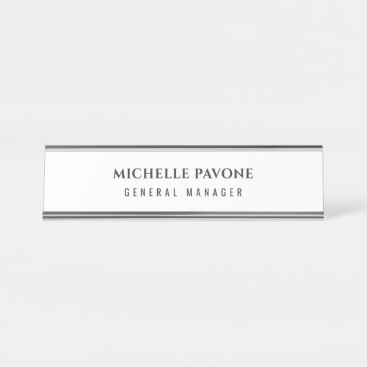 Stylish Black & White Simple Plain Professional デスクネームプレート (正面)