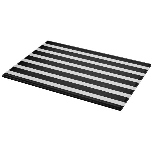 Stylish Black White Stripes Glass Kitchen Cutting  カッティングボード (角)