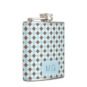 Stylish Blue and Brown Argyle Pattern Monogram フラスク (右)