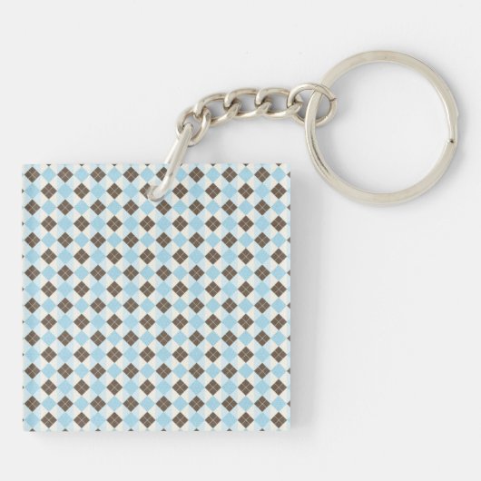 Stylish Blue and Brown Personalised Argyle Pattern キーホルダー (裏面)