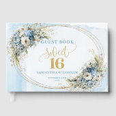Stylish Blue and Gold Greenery Sweet Sixteen Guest ゲストブック (正面)