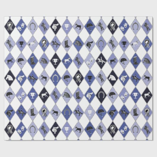 Stylish Blue Equestrian Diamond Pattern ラッピングペーパー (フラット)