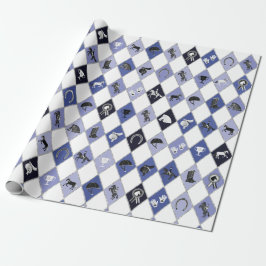 Stylish Blue Equestrian Diamond Pattern ラッピングペーパー