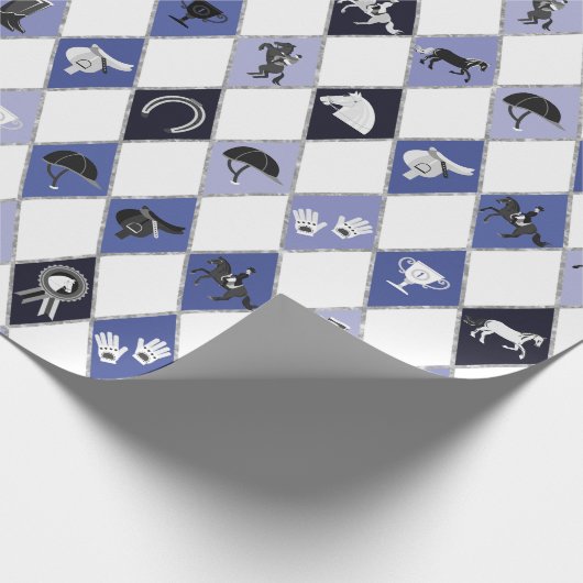Stylish Blue Equestrian Diamond Pattern ラッピングペーパー (角)