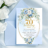 Stylish Blue Floral Eucalyptus 70th Birthday Invit 招待状