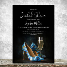 Stylish Blue Floral Stiletto Shoes Bridal Shower 招待状