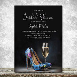 Stylish Blue Floral Stiletto Shoes Bridal Shower 招待状