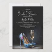 Stylish Blue Floral Stiletto Shoes Bridal Shower 招待状 (正面)