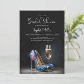 Stylish Blue Floral Stiletto Shoes Bridal Shower 招待状 (スタンド正面)